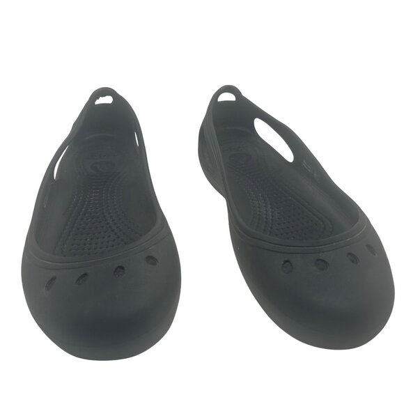 Crocs Black Flats Size W9 Lightweight Slip-On Rubber Shoes - Picture 1 of 7